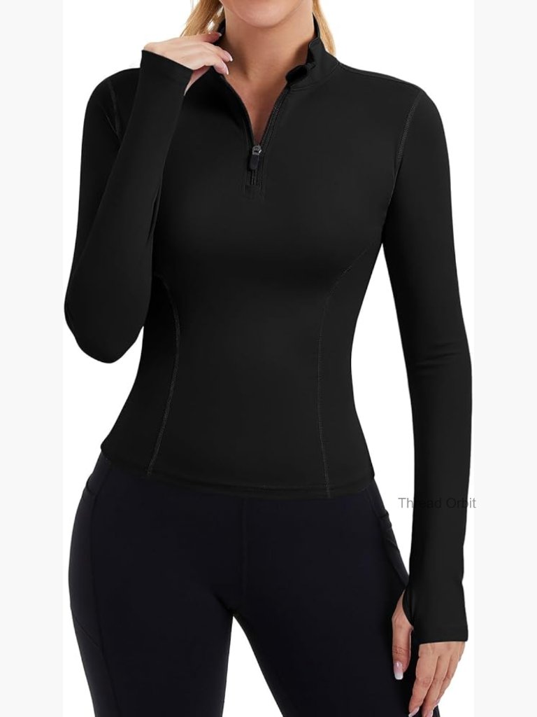 Slim Fit Crop Quarter Zip Pullover Long Sleeve Workout Top Quick Dry